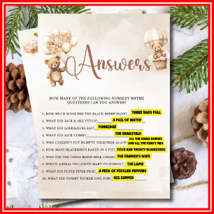 Invitation NURSERSERY RHYME QUIZ Baby shower Jeu mignonne Our