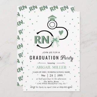 Invitation Nursing shool stethoscope green RN graduation