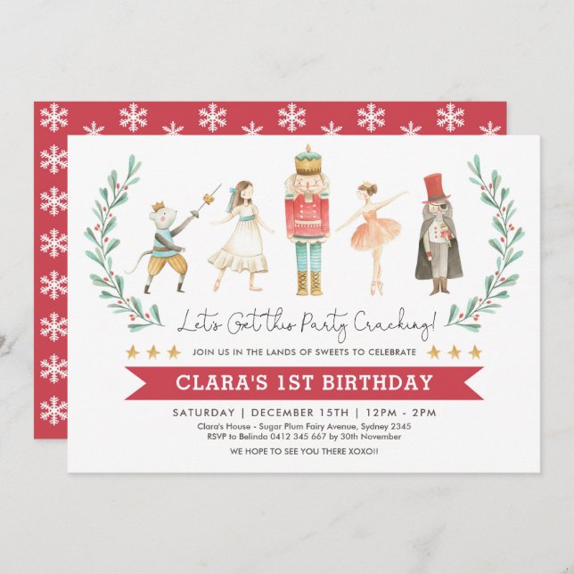 Invitation Nutcracker Anniversaire Sugar Plum Fée Noël (Devant / Derrière)