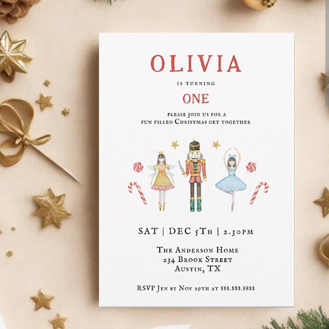 Invitation Nutcracker aquarelle Noël 1er anniversaire (Créateur téléchargé)