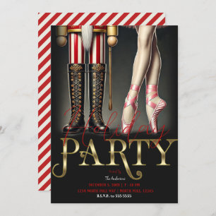 Invitation Nutcracker & Ballerina Black Gold Holiday Party