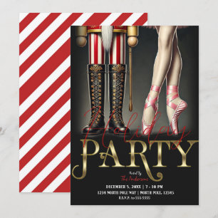 Invitation Nutcracker & Ballerina Black Gold Holiday Party