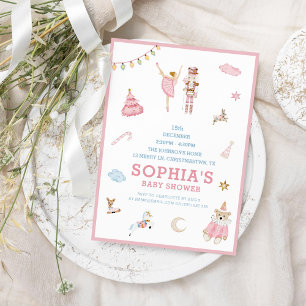 Invitation Nutcracker Ballerina Noël Baby shower rose