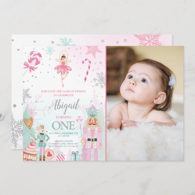 Invitation Nutcracker Birthday Girl Land of Sweets Fairy (Devant / Derrière)