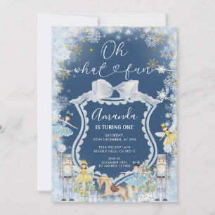 Invitation Nutcracker Blue Winter Oh What Fun First Birday