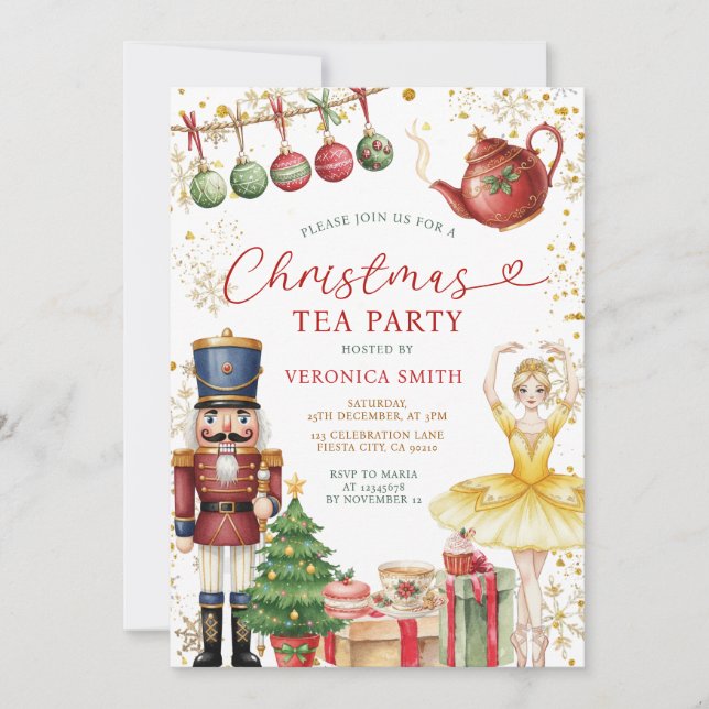 Invitation Nutcracker Christmas Tea Party Sweets Ballerina (Devant)