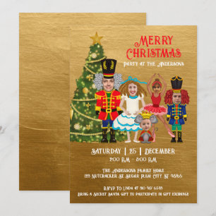 Invitation Nutcracker Famille de cinq Gold Noël