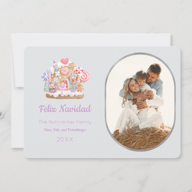 Invitation Nutcracker Feliz Navidad Photo Grey Card (Devant)
