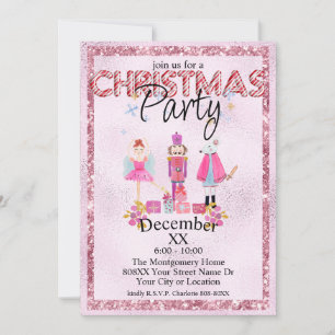 Invitation Nutcracker Noël Aquarelle Parties scintillant rose