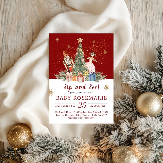 Invitation Nutcracker Noël fête Baby shower Siroter et voir (Nutcracker Christmas Party Baby Shower Sip and See Invitation)