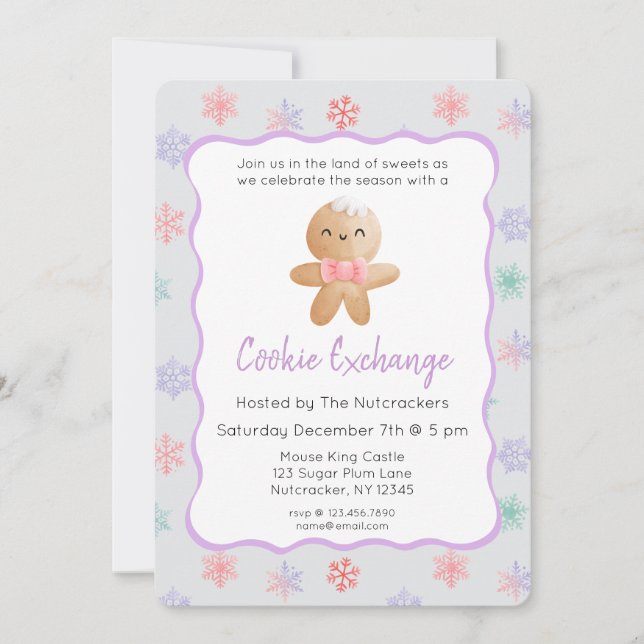 Invitation Nutcracker Pastel Christmas Cookie Exchange (Devant)