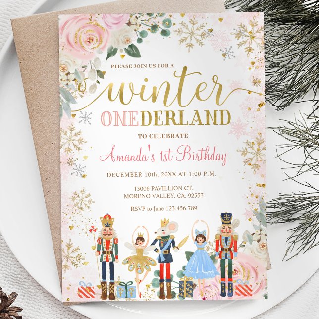 Invitation Nutcracker Pink Snowflakes Onederland Anniversaire (Créateur téléchargé)
