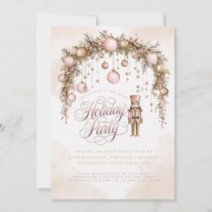 Invitation Nutcracker Rose Gold Ornements Pink Holiday Party