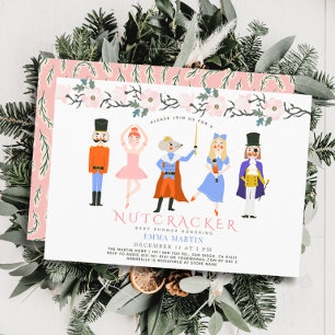 Invitation Nutcracker rose Noël Baby shower floral