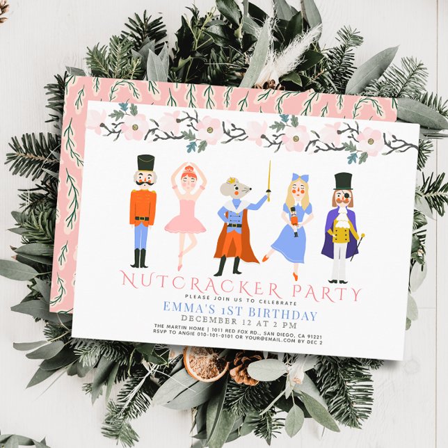 Invitation Nutcracker rose Noël Floral 1er anniversaire (Créateur téléchargé)