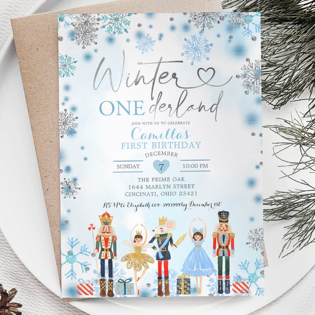 Invitation Nutcracker Silver Snowflake Onederland (Créateur téléchargé)