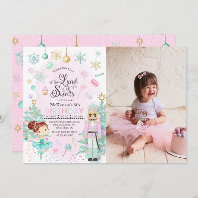 Invitation Nutcracker Sugar Plum Fée Noël Anniversaire (Devant / Derrière)