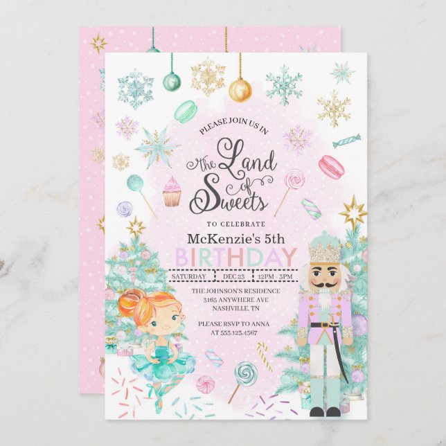 Invitation Nutcracker Sugar Plum Fée Noël Anniversaire (Devant / Derrière)