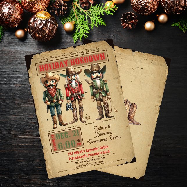 Invitation Nutcracker Western Holiday Hodown Christmas Party (Nutcrackers Western Holiday Hoedown Rustic Christmas Party Invitation)