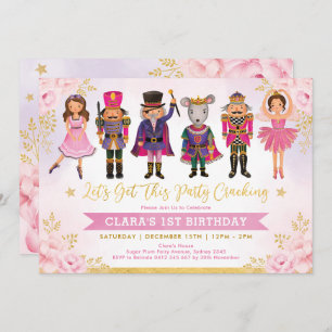 Invitation Nutcracker Winter Blush Gold Floral Anniversaire