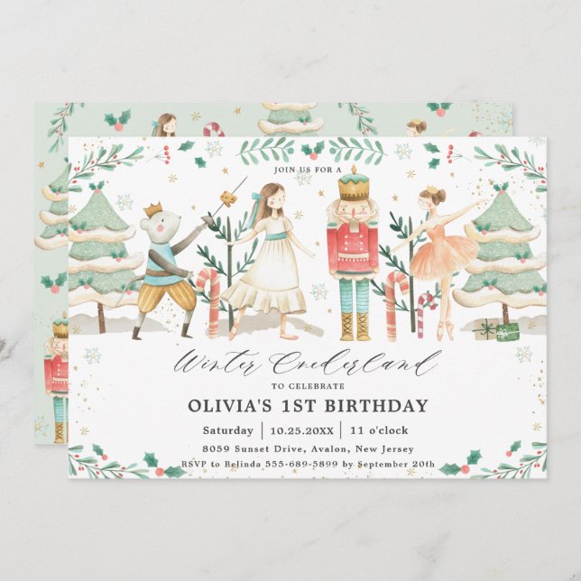 Invitation Nutcracker Winter Onederland 1er anniversaire (Devant / Derrière)