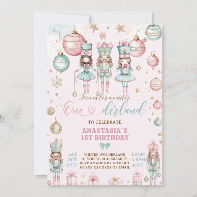 Invitation Nutcracker Winter Wonderland 1er Anniversaire (Devant)