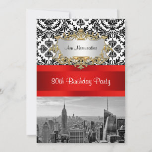 Invitation NY City Skyline BW 432 Damask Birthday Party V