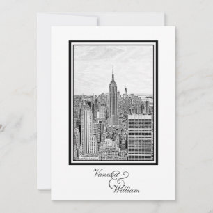 Invitation NY City Skyline ESB BW Gravure Mariage