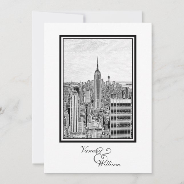 Invitation NY City Skyline ESB BW Gravure Mariage (Devant)