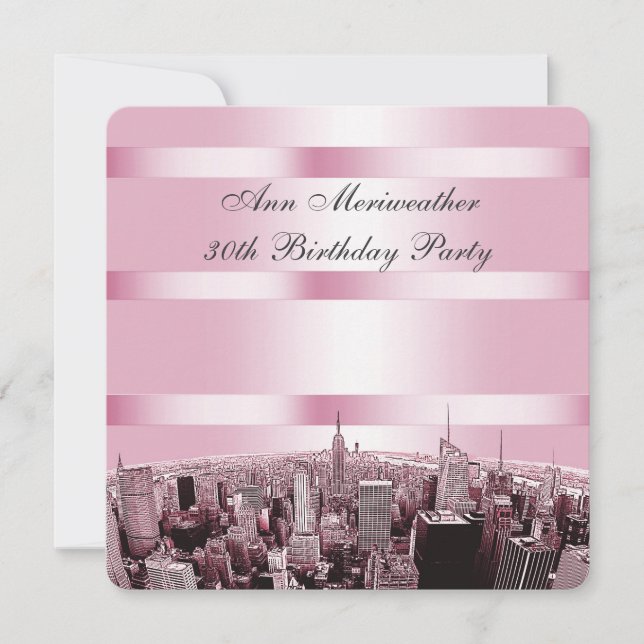 Invitation NYC Ciel Gravé 2 Rose Noir Anniversaire (Devant)
