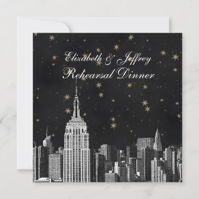 Invitation NYC ESB Skyline Etched Black Starry Rehearer Din (Devant)
