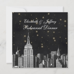 Invitation NYC ESB Skyline Etched Black Starry Rehearer Din