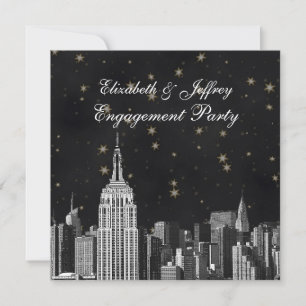 Invitation NYC ESB Skyline Etted Black Starry Fiançailles