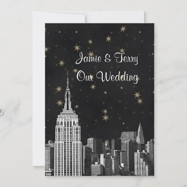 Invitation NYC ESB Skyline Etted Black Starry Mariage (Devant)