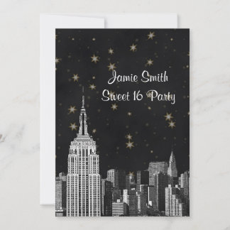 Invitation NYC ESB Skyline Gravé Étoile Noire Douce 16 V