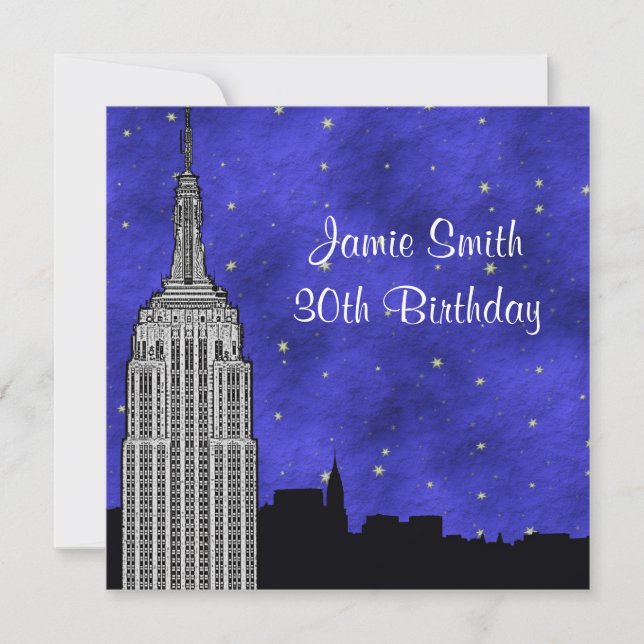 Invitation NYC ESB Skyline Silhouette Blue Starry BG Annivers (Devant)