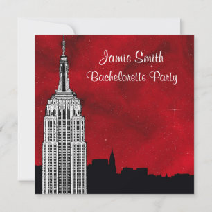 Invitation NYC ESB Skyline Silhouette rouge étoile Bacheloret