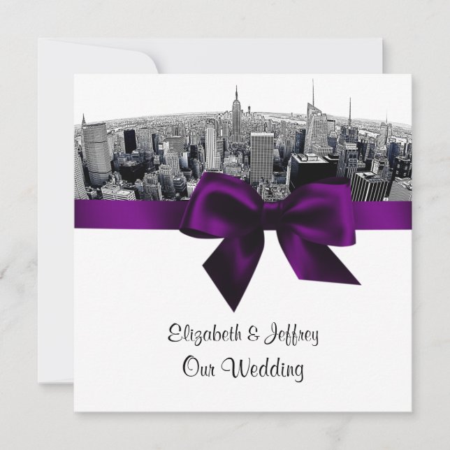 Invitation NYC Gravure Fish Eye Skyline BW Mariage Violet SQ (Devant)