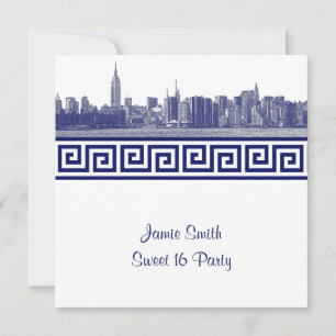 Invitation NYC large Skyline Etch BW GK Sweet sixteen SQ Bleu