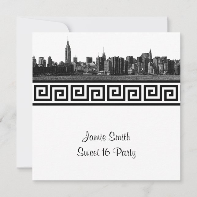 Invitation NYC large Skyline Etched BW GK Sweet sixteen SQ (Devant)