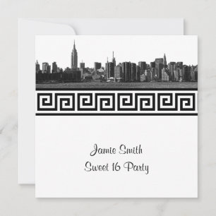 Invitation NYC large Skyline Etched BW GK Sweet sixteen SQ