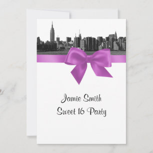 Invitation NYC large Skyline Etched BW Lilac Sweet 16