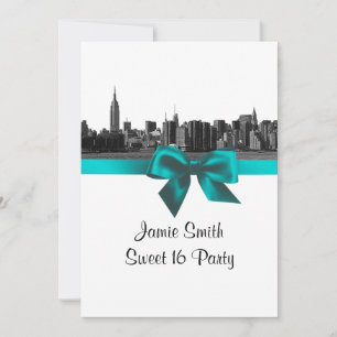 Invitation NYC large Skyline Etched BW Sweet sixteen Turquois