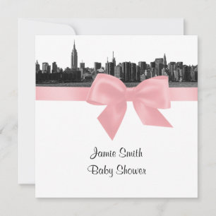 Invitation NYC large Skyline Etted BW Baby shower rose SQ