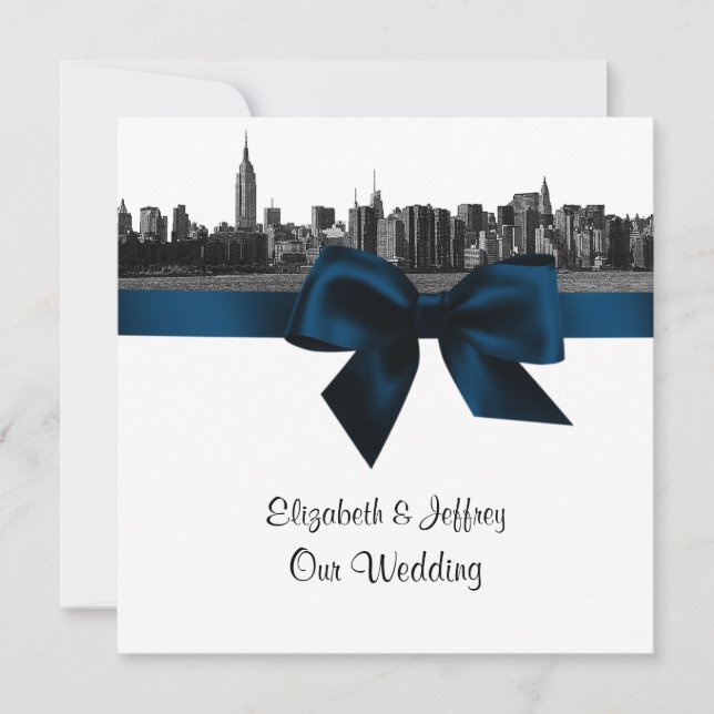Invitation NYC large Skyline Etted BW Navy Blue Mariage SQ (Devant)