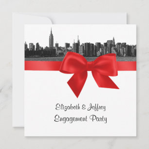 Invitation NYC large Skyline Etted BW Red Engagement Party SQ