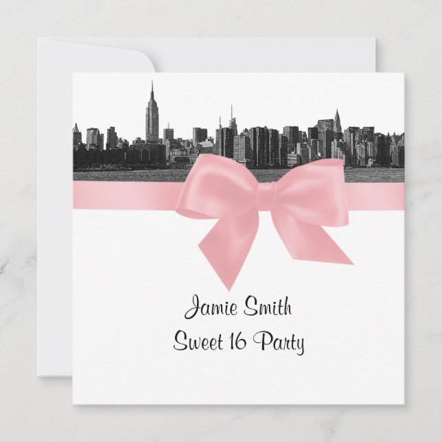 Invitation NYC large Skyline Etted BW rose Sweet sixteen SQ (Devant)