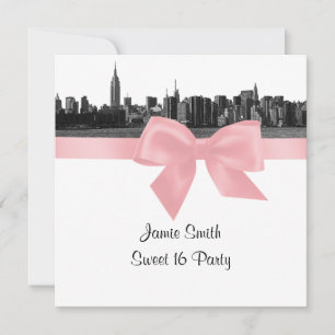 Invitation NYC large Skyline Etted BW rose Sweet sixteen SQ