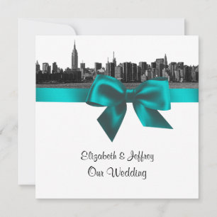 Invitation NYC large Skyline Etted BW Turquoise Mariage SQ