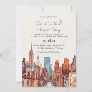 Invitation NYC New York City Aquarelle Mariage Vintage